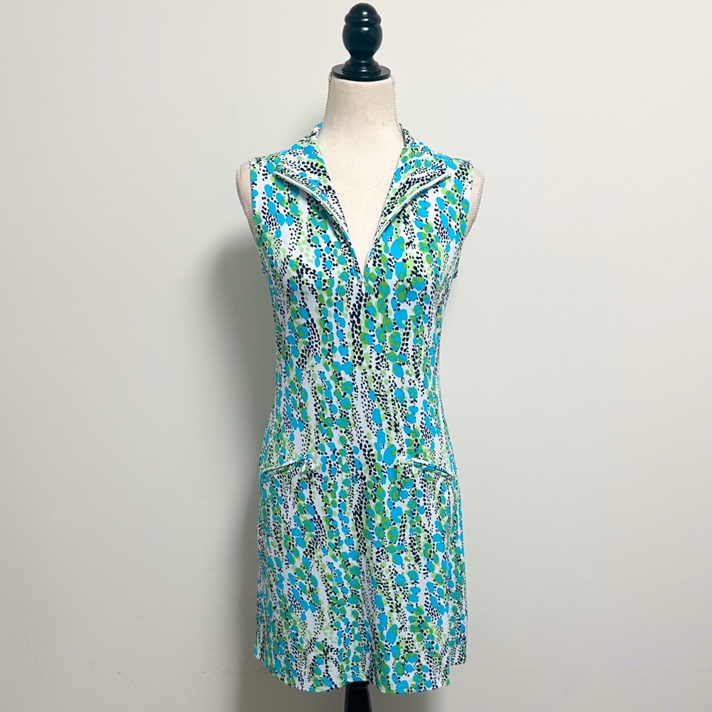 Ibkul Kamila White Green Navy Blue Sleeveless Zip Mock Neckline Pullover Dress